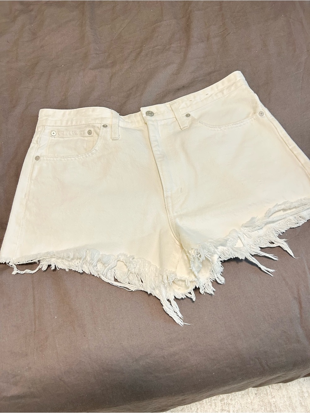 Madewell Cream Frayed Hem Denim Shorts
